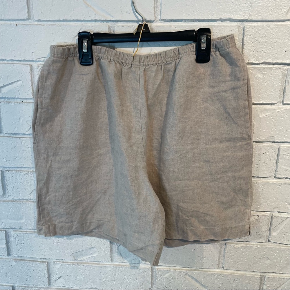 J. Jill 100% Linen Tan Pull On Elastic Waist Shorts S